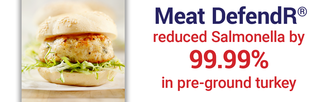 Meat DefendR reduced salmonella by 99.99% in pre-ground turkey.